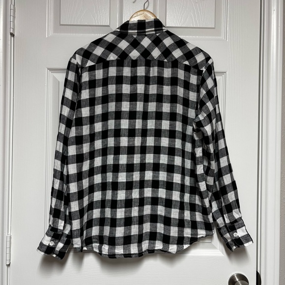 Karen Kane Black and White Check Cuffed Sleeve Button Down Shirt Size M Linen - Picture 3 of 13